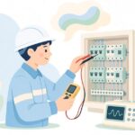 電源品質を分電盤で測定する様子をイメージしたイラスト