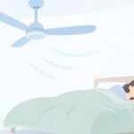 寝室のシーリングファンの音が心配をイメージしたイラスト
