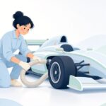 競技車両にブレーキダクトホースを付ける様子をイメージしたイラスト