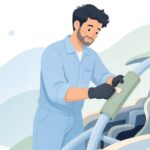 レース車両のロールケージに保護パッドを巻く様子をイメージしたイラスト