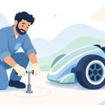 レース用シートベルトをアイボルトで固定する様子をイメージしたイラスト