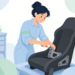 レーシングシートにサイドマウントステーを取り付ける様子をイメージしたイラスト