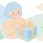 ラフィアリボンでプレゼントを包む様子をイメージしたイラスト