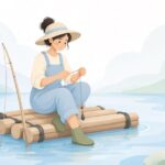 筏釣りでダウンショットシンカーを使う様子をイメージしたイラスト