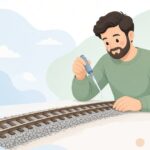 鉄道模型のバラストを固着する様子をイメージしたイラスト
