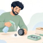 RCカーのベアリングを洗浄する様子をイメージしたイラスト