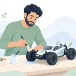 RCカーのタイヤにグリップ剤を塗る様子をイメージしたイラスト