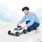 RCカーにGPS速度計を取り付ける様子をイメージしたイラスト