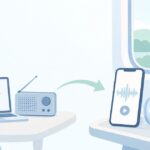 ラジオの語学講座を通勤中に聞きたいをイメージしたイラスト