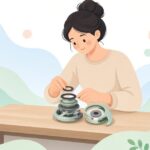 リールのカーボンドラグワッシャーを交換する様子をイメージしたイラスト