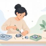 リールのEリングを工具で外す様子をイメージしたイラスト