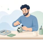 リールのノブキャップを外す様子をイメージしたイラスト