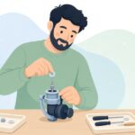 リールのスプール調整ワッシャーを入れる様子をイメージしたイラスト