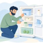 冷蔵庫製氷機の給水ポンプを交換する様子をイメージしたイラスト