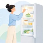 冷蔵庫の庫内灯をLEDに交換する様子をイメージしたイラスト