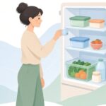 冷蔵庫の棚板固定クリップを取り付ける様子をイメージしたイラスト