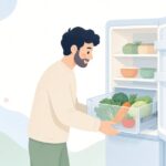 冷蔵庫野菜室のスライドレールを交換する様子をイメージしたイラスト