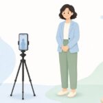 自宅で証明写真を撮影する様子をイメージしたイラスト