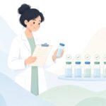 再試験の指示と実施記録の照合をイメージしたイラスト