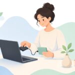 画面が映らないノートパソコンからデータを取り出す様子をイメージしたイラスト