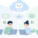 社内でAIアプリ作成ツールを使う様子をイメージしたイラスト