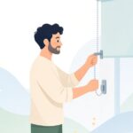 ロールスクリーンにチェーンテンショナーを取り付ける様子をイメージしたイラスト