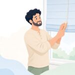 ローマンシェードのコードアジャスターを調整する様子をイメージしたイラスト