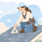 屋根の勾配を測定する様子をイメージしたイラスト