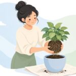 根詰まりした観葉植物を植え替える様子をイメージしたイラスト