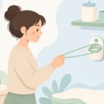 輪ゴムホルダーから輪ゴムを取り出す様子をイメージしたイラスト