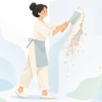 壁の下地をスクレーパーで処理する様子をイメージしたイラスト