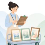 作品の貸出先と返却先の照合をイメージしたイラスト