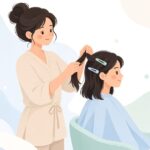 美容師がセクションクリップで髪をブロッキングする様子をイメージしたイラスト