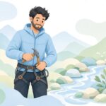 沢登りでハンマーホルダーにハンマーを収める様子をイメージしたイラスト