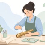 サックスのタンポをシェラックで接着する様子をイメージしたイラスト