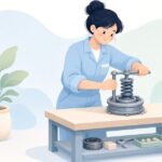 スクーターのセンタースプリングを交換する様子をイメージしたイラスト