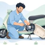 スクーターのスターターアイドルギアを交換する様子をイメージしたイラスト