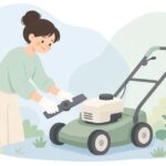 自走式草刈機の替刃を交換する様子をイメージしたイラスト
