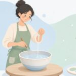 釉薬にCMC糊を加えて混ぜる様子をイメージしたイラスト