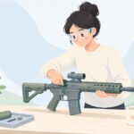 エアガンにハンドストップを取り付ける様子をイメージしたイラスト