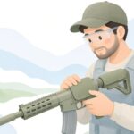 エアガンのストックにチークライザーを付けて調整する様子をイメージしたイラスト