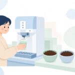 コンビニのコーヒーで好みの味を選ぶ様子をイメージしたイラスト