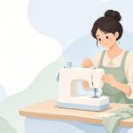 ミシンのボビン巻きゴム輪を交換する様子をイメージしたイラスト