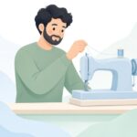 ミシンの上糸の通し直しをイメージしたイラスト