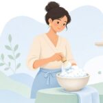シェービングボウルで泡を立てる理容師の様子をイメージしたイラスト