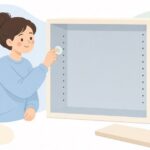 棚ダボにカバーを付けて棚板をのせる様子をイメージしたイラスト