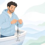 深海釣りでヨリトリリングを使う様子をイメージしたイラスト