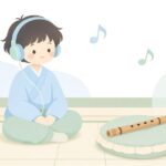 篠笛の音色を聴いて楽しむ様子をイメージしたイラスト