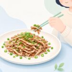 豚耳を使った料理を食卓に並べる様子をイメージしたイラスト