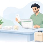 出張精算の領収書確認をイメージしたイラスト